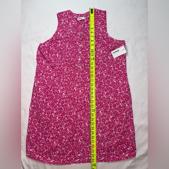 Sonoma NWT Size L Pink Ditsy Floral Pocket Sleeveless Pintuck Mini Dress - Picture 3 of 9